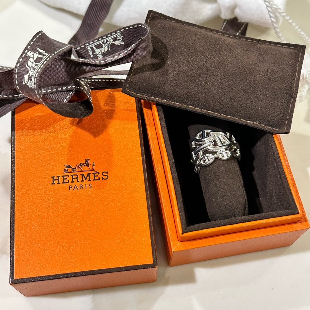 BNIB Hermès Chaine D'Ancre Enchainee Ring Large Model 925 Silver sz 59 (US 8.75)